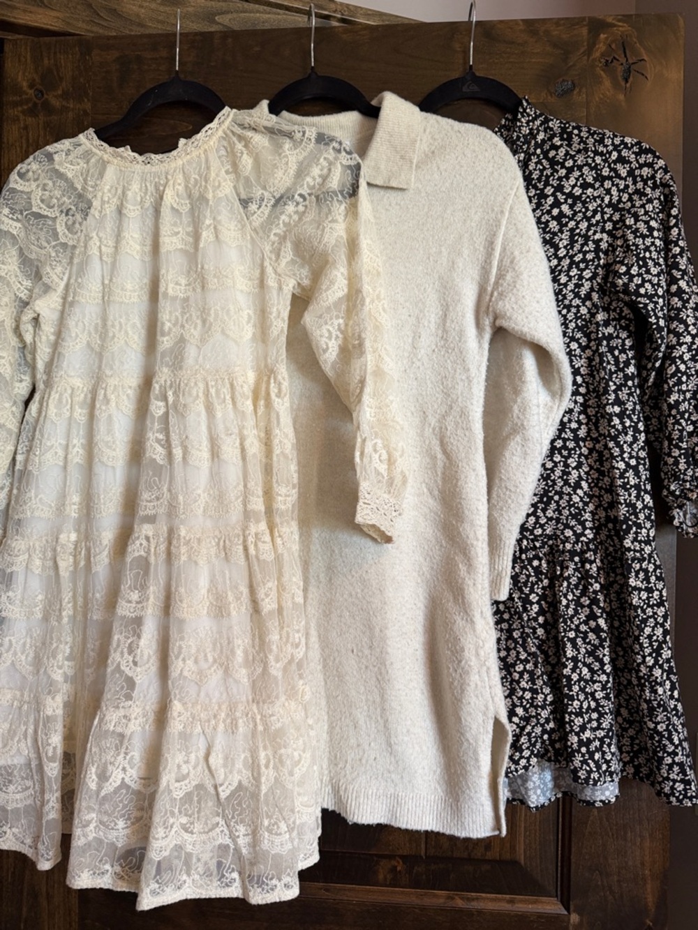Zara Cream Lace Dress & Cream Sweater Dress with Black Floral Dress Trio